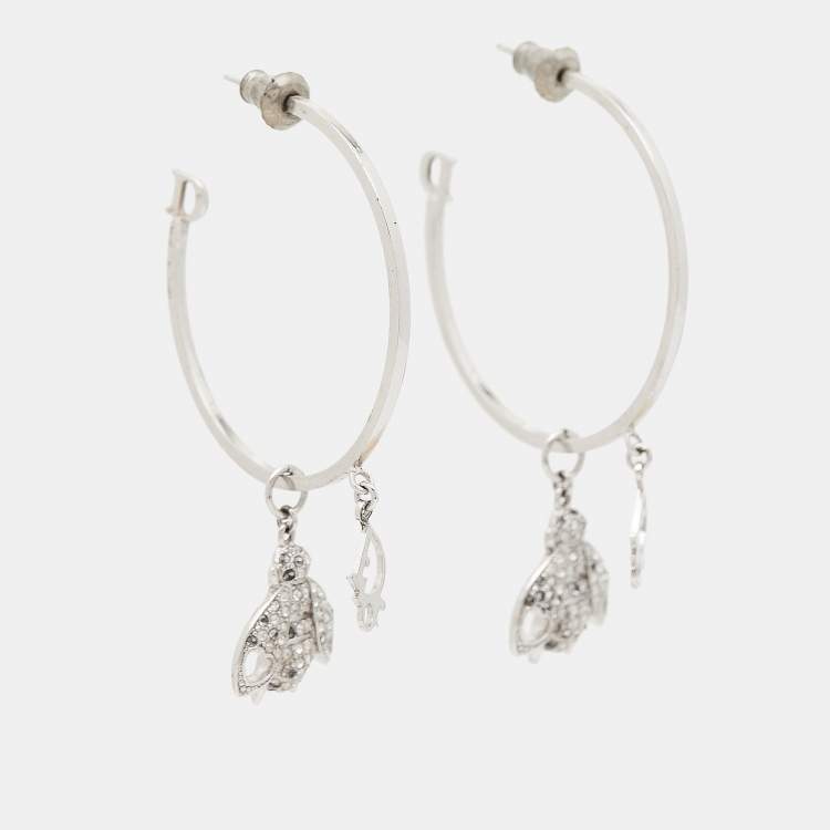 Pre Owned Dior Bee Crystals Silver Tone Hopp Earrings