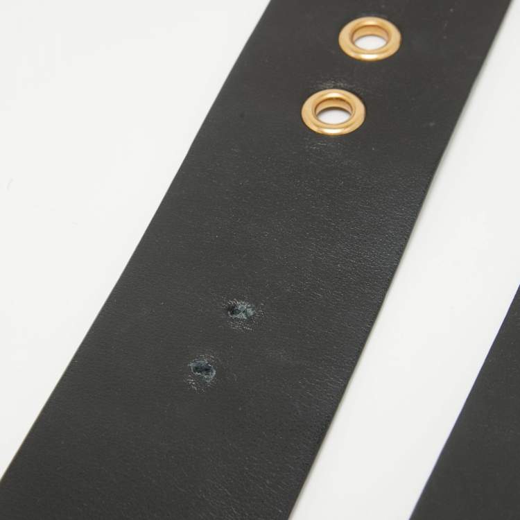 Pre Owned Dior Black Leather Diorquake Buckle Belt 80CM