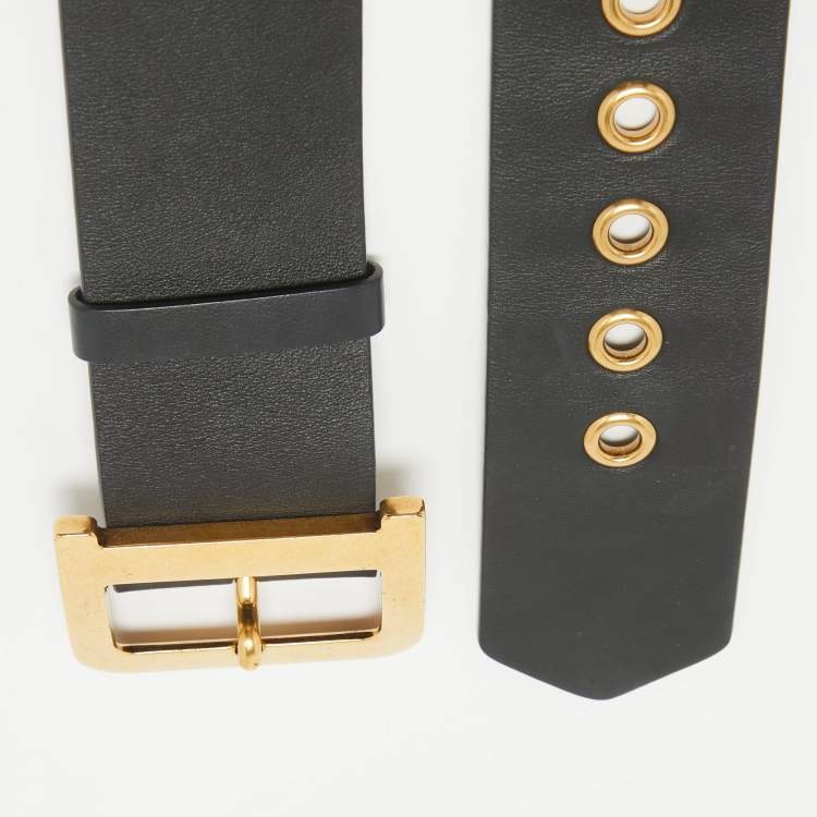 Pre Owned Dior Black Leather Diorquake Buckle Belt 80CM