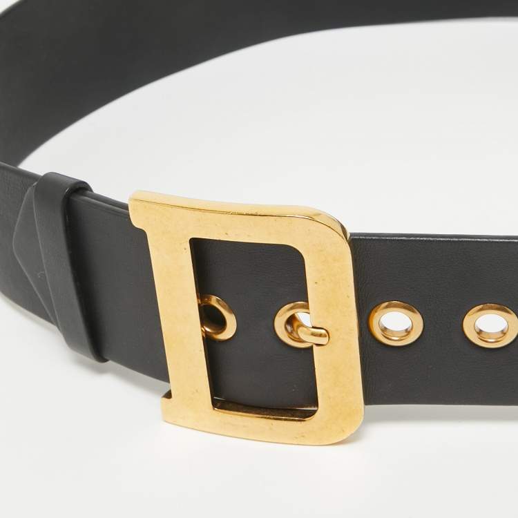 Pre Owned Dior Black Leather Diorquake Buckle Belt 80CM