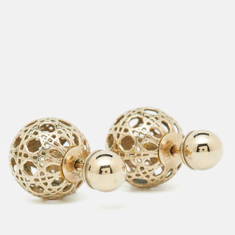 Pre Owned Dior Mise En Dior Tribales Cannage Gold Tone Stud Earrings