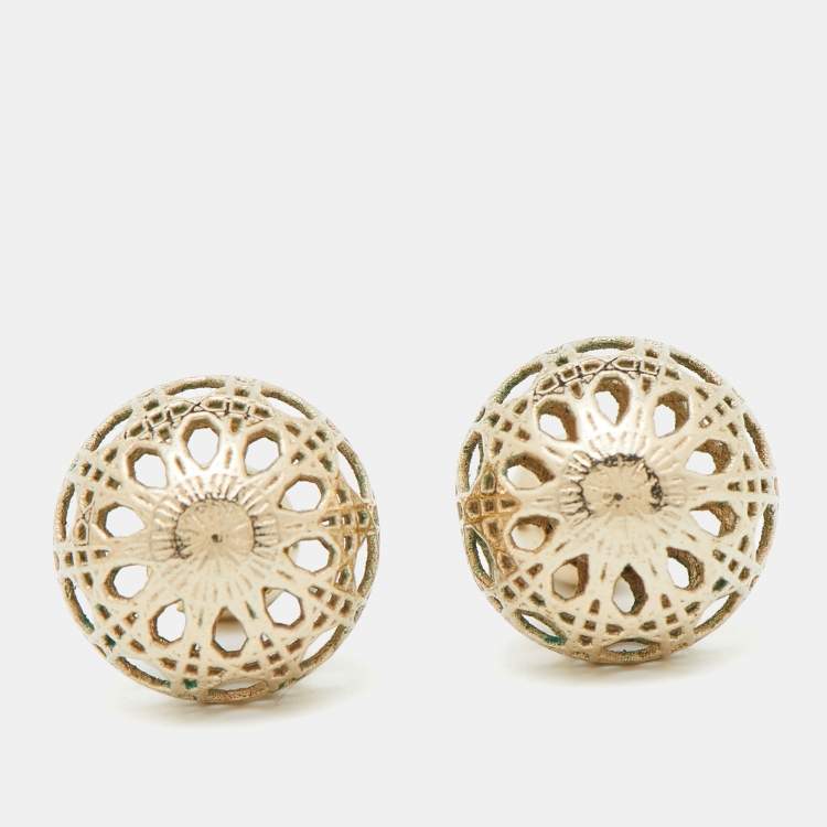 Pre Owned Dior Mise En Dior Tribales Cannage Gold Tone Stud Earrings