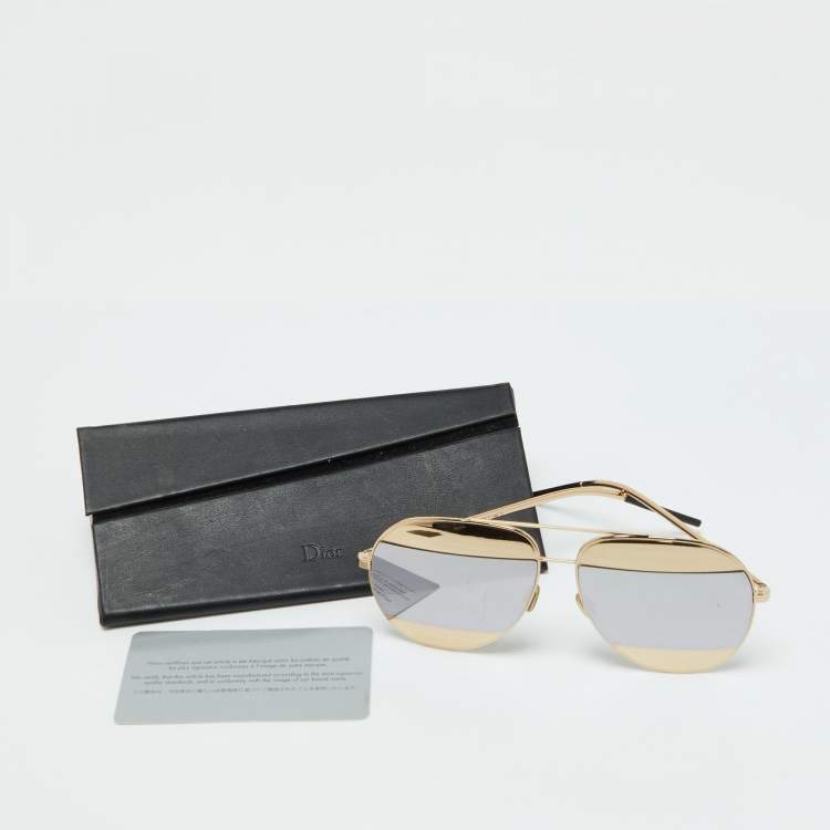 Pre Owned Dior Gold Tone/Grey Mirrored DiorSplit 1 Aviator Sunglasses