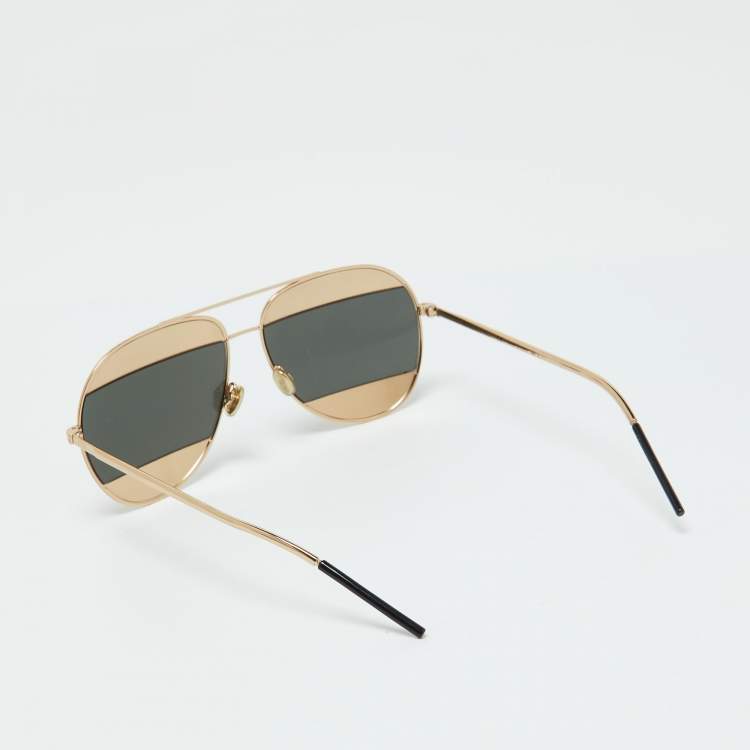 Pre Owned Dior Gold Tone/Grey Mirrored DiorSplit 1 Aviator Sunglasses