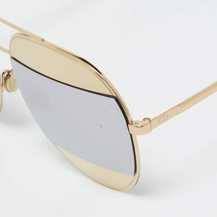 Pre Owned Dior Gold Tone/Grey Mirrored DiorSplit 1 Aviator Sunglasses