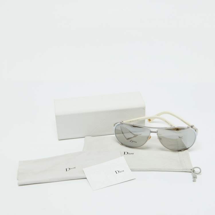 Pre Owned Dior Silver Tone/Grey DiorChicago2 STR Aviator Sunglasses