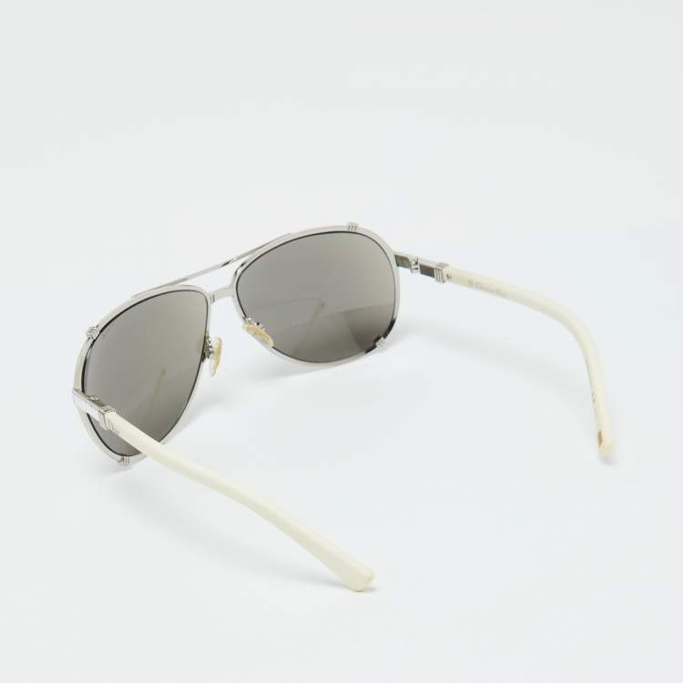 Pre Owned Dior Silver Tone/Grey DiorChicago2 STR Aviator Sunglasses