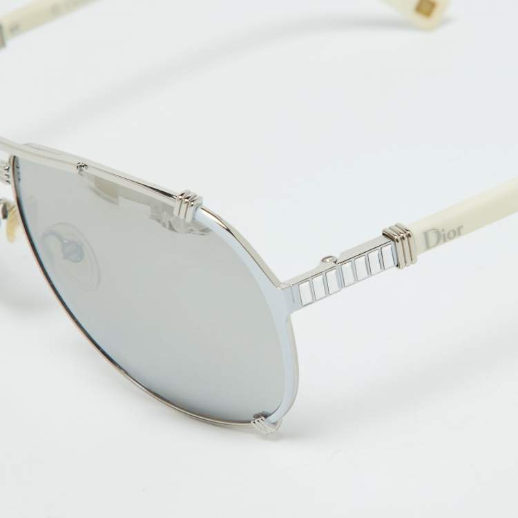 Pre Owned Dior Silver Tone/Grey DiorChicago2 STR Aviator Sunglasses