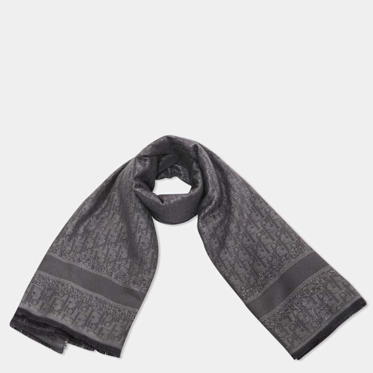 Pre Owned Christian Dior Oblique Lame Fringed Edge Scarf 