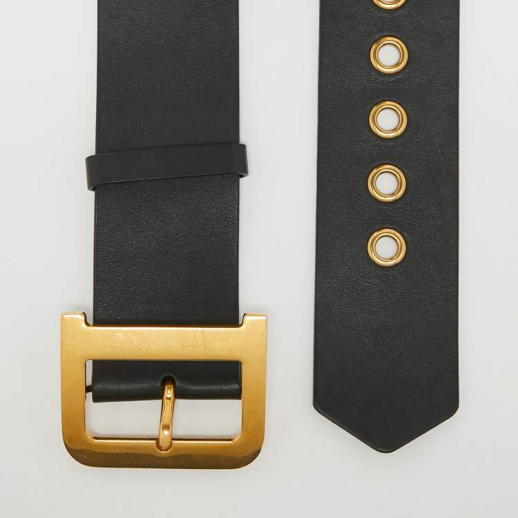 Pre Owned Dior Black Leather Diorquake Buckle Wide Belt 80CM