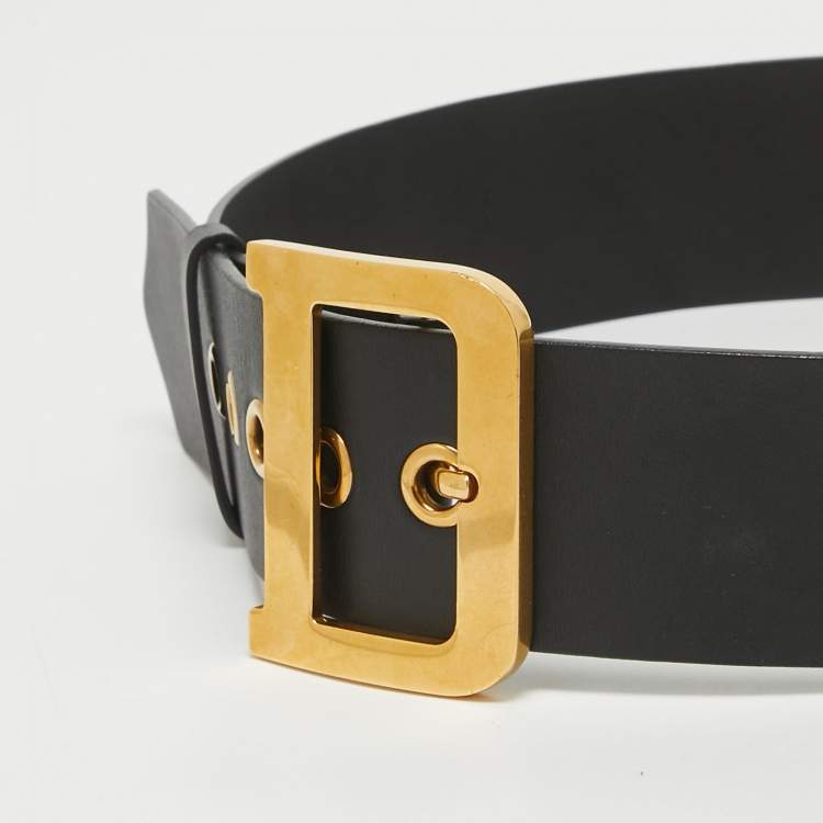 Pre Owned Dior Black Leather Diorquake Buckle Wide Belt 80CM