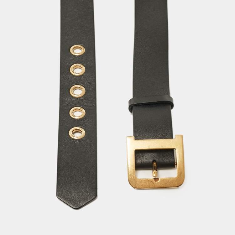 Pre Owned Dior Black Leather Diorquake Buckle Belt 80CM
