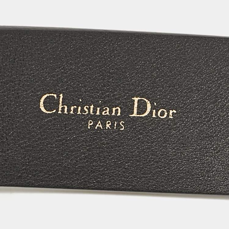Pre Owned Dior Black Leather Diorquake Buckle Belt 80CM