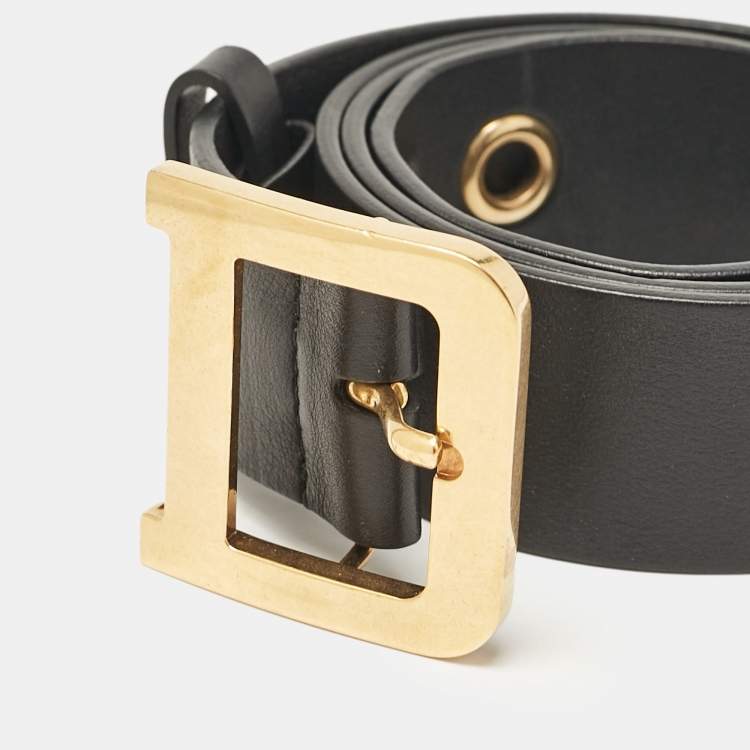 Pre Owned Dior Black Leather Diorquake Buckle Belt 80CM