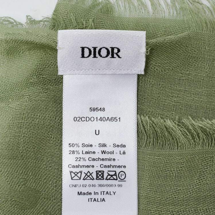 Pre Owned Dior Green Oblique Pattern Silk & Wool Shawl