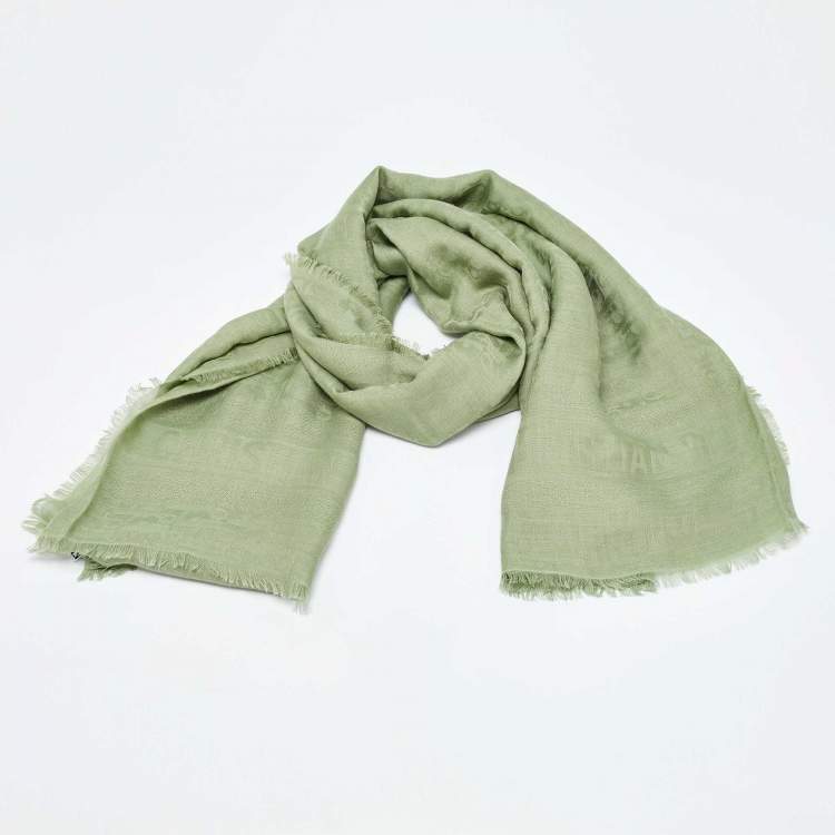 Pre Owned Dior Green Oblique Pattern Silk & Wool Shawl