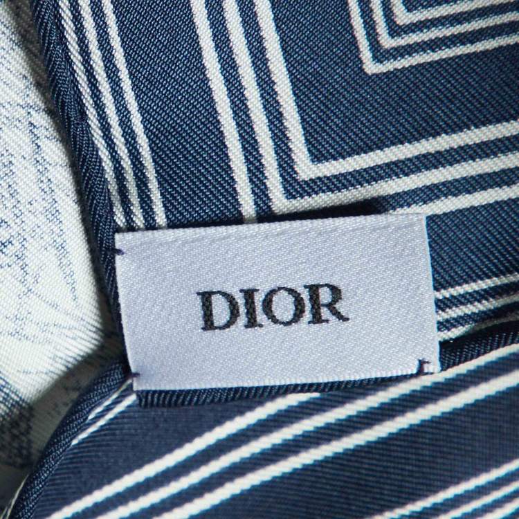 Pre Owned Dior Navy Blue/White Toile De Jouy Sauvage Silk Square Scarf