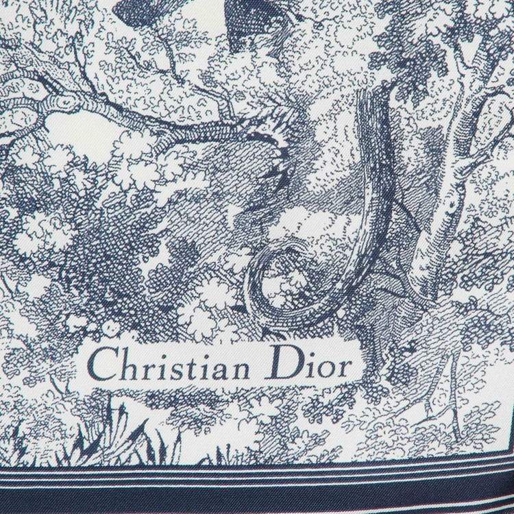 Pre Owned Dior Navy Blue/White Toile De Jouy Sauvage Silk Square Scarf