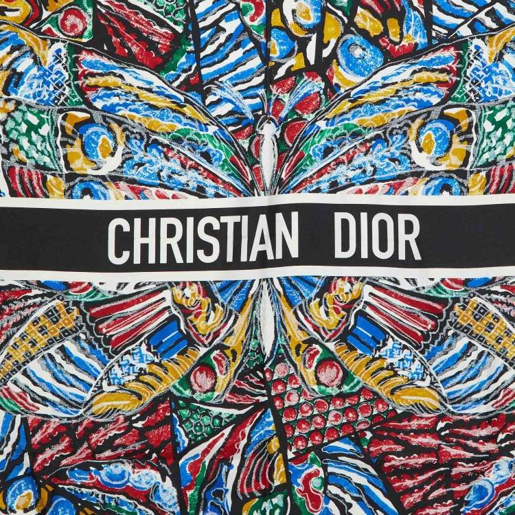 Pre Owned Dior Multicolor Butterfly Print Silk Square Scarf
