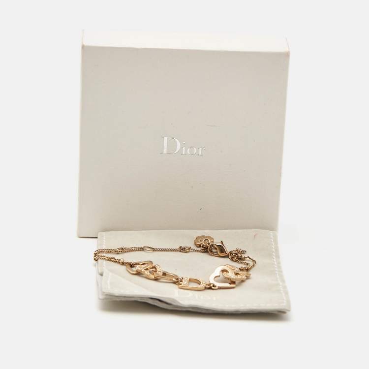 Pre Owned Dior Interlocking Heart Crystal Gold Tone Bracelet