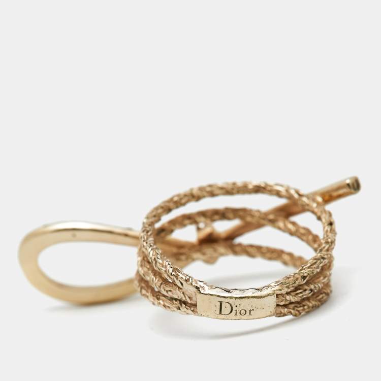 Pre Owned Dior Bow Crystal Gold Tone Cocktail Ring 51