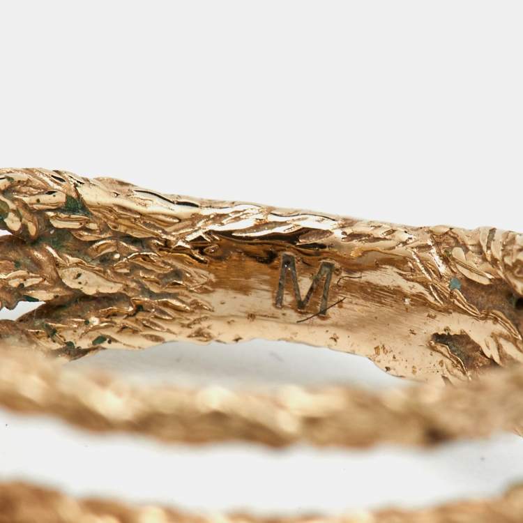 Pre Owned Dior Bow Crystal Gold Tone Cocktail Ring 51