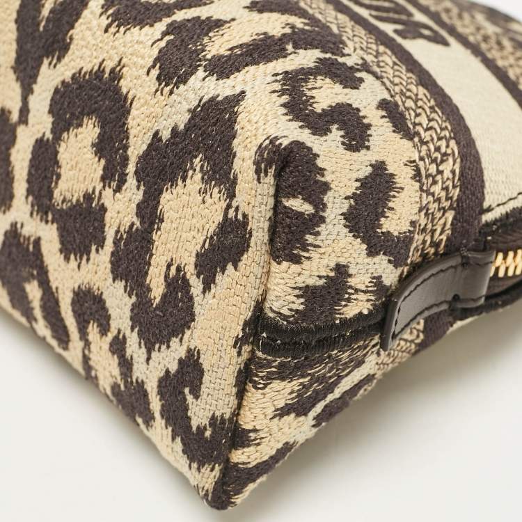 Pre Owned Dior Beige/Black Leopard Print Canvas Cosmetic Pouch