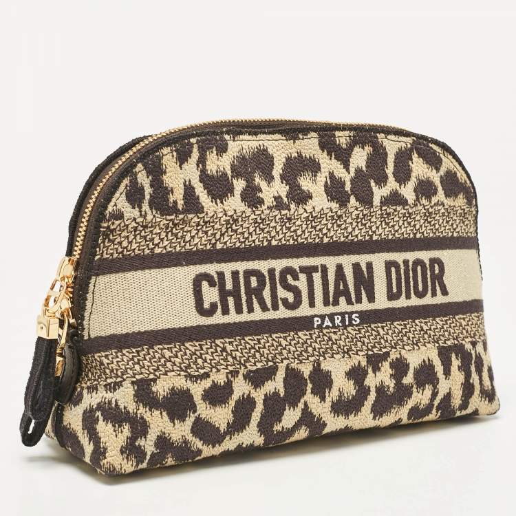 Pre Owned Dior Beige/Black Leopard Print Canvas Cosmetic Pouch