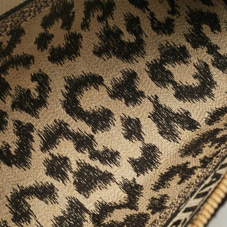 Pre Owned Dior Beige/Black Leopard Print Canvas Cosmetic Pouch