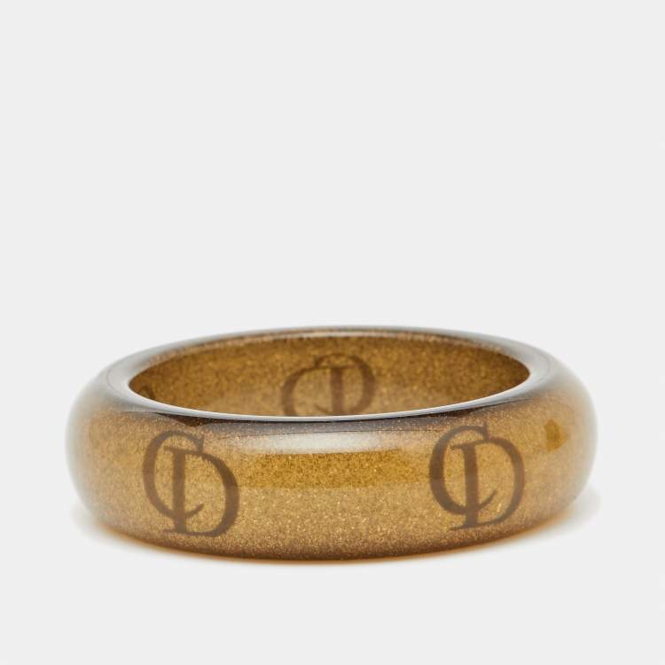 Pre Owned Dior CD Glittery Gold Logo Resin Bangle Bracelet
