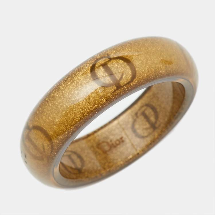 Pre Owned Dior CD Glittery Gold Logo Resin Bangle Bracelet