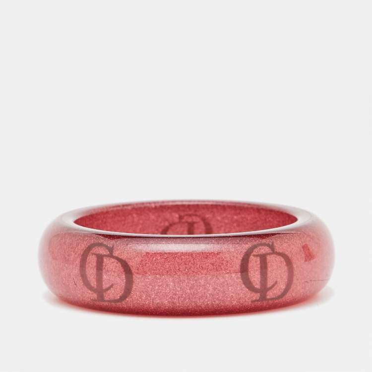 Pre Owned Dior CD Red Glittering Logo Resin Bangle Bracelet
