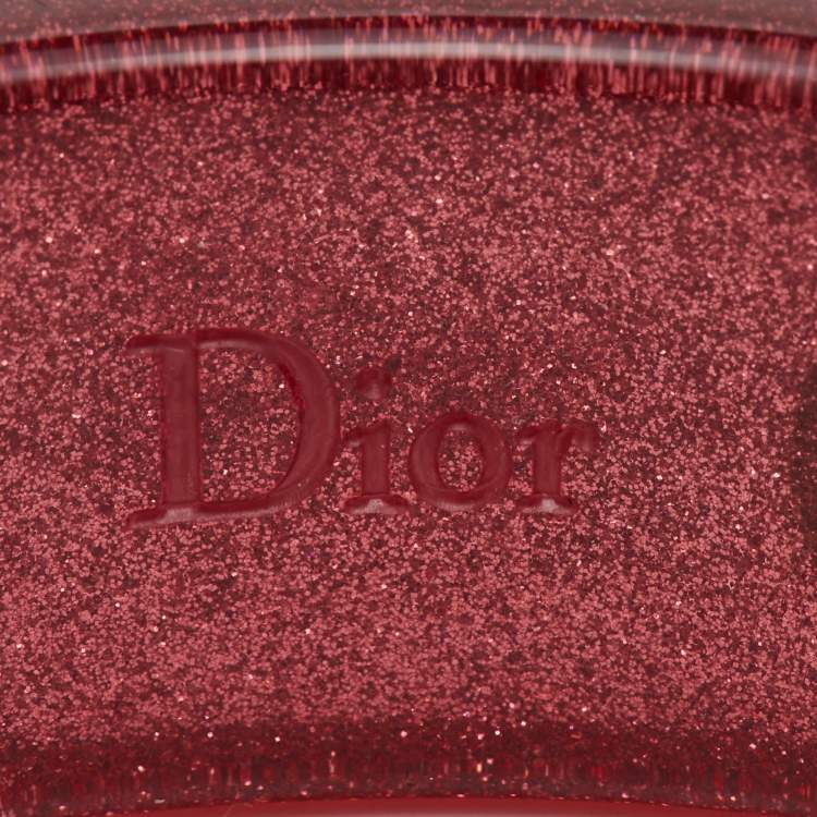 Pre Owned Dior CD Red Glittering Logo Resin Bangle Bracelet