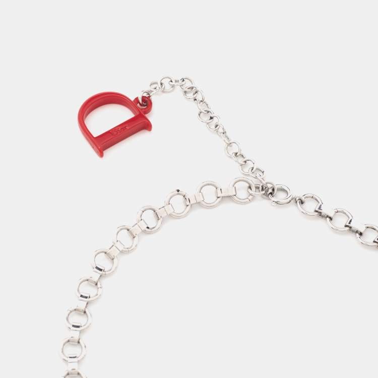 Pre Owned Dior Bee Logo Resin Silver Tone Necklace