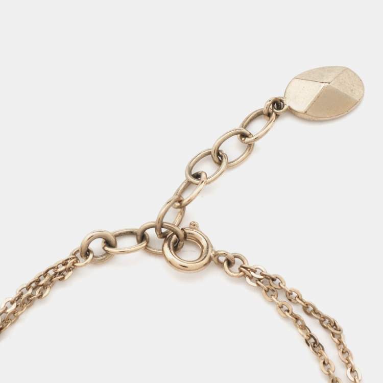 Pre Owned Dior Oblique Charm Crystals Gold Tone Double Chain Bracelet