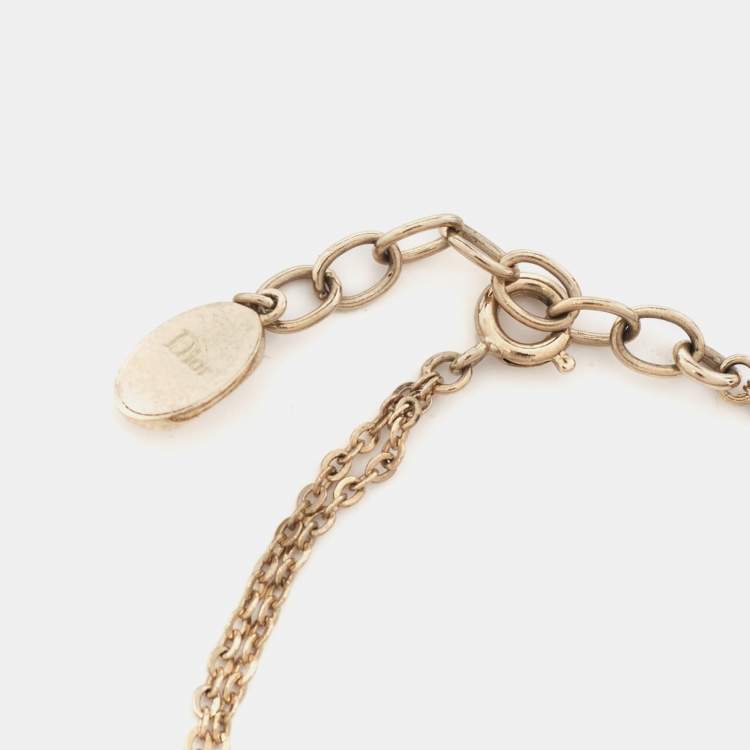Pre Owned Dior Oblique Charm Crystals Gold Tone Double Chain Bracelet
