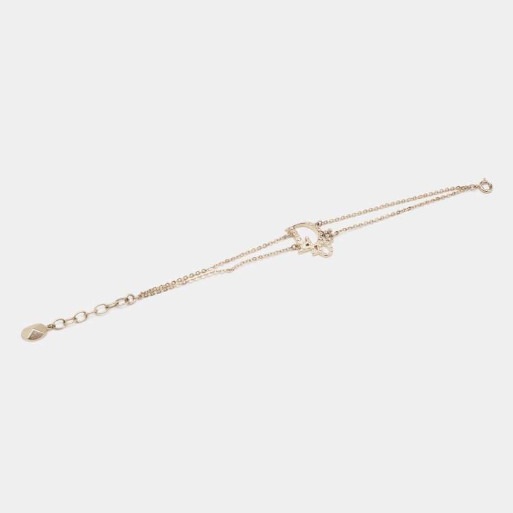 Pre Owned Dior Oblique Charm Crystals Gold Tone Double Chain Bracelet
