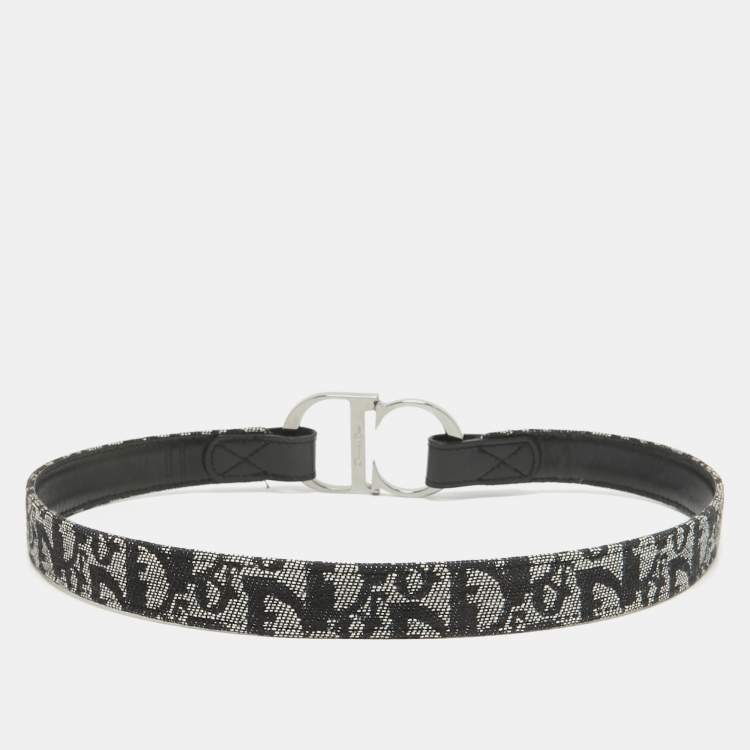 Pre Owned Dior Black Oblique Canvas and Leather CD Logo Buckle Belt 75 CM