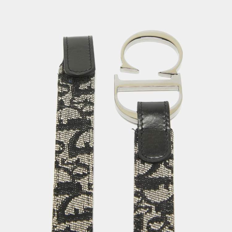 Pre Owned Dior Black Oblique Canvas and Leather CD Logo Buckle Belt 75 CM