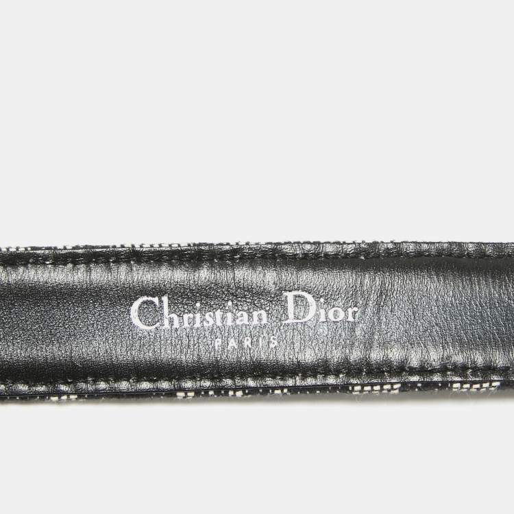 Pre Owned Dior Black Oblique Canvas and Leather CD Logo Buckle Belt 75 CM