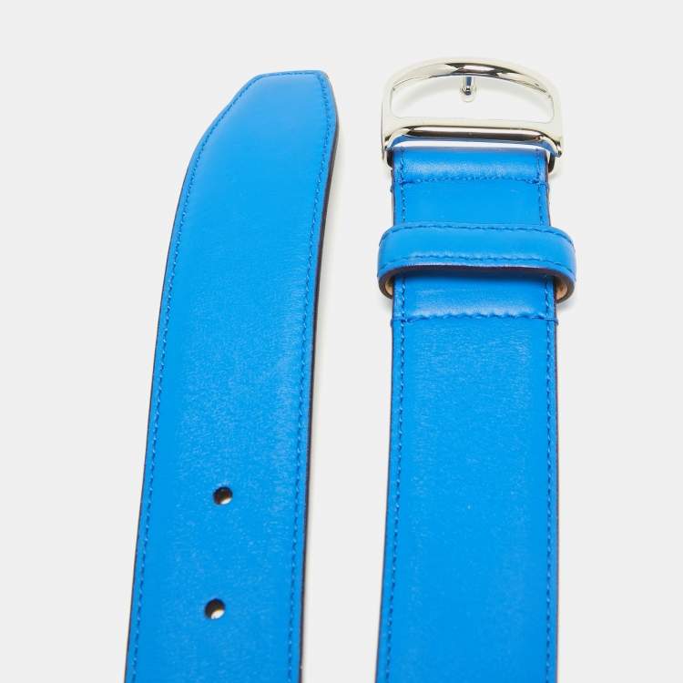 Pre Owned Dior Blue Leather D Buckle Belt 85 CM