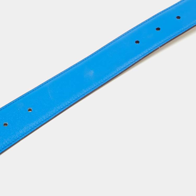 Pre Owned Dior Blue Leather D Buckle Belt 85 CM