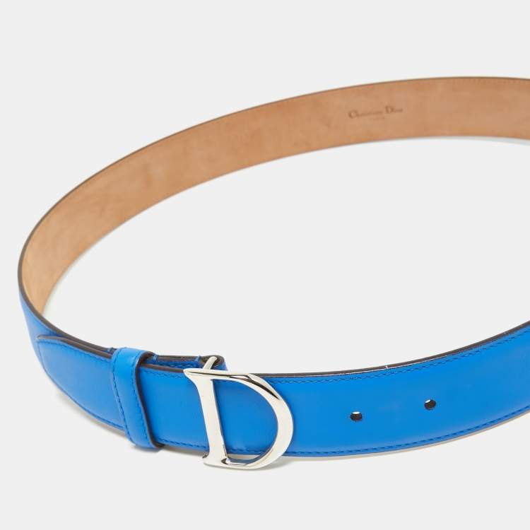 Pre Owned Dior Blue Leather D Buckle Belt 85 CM