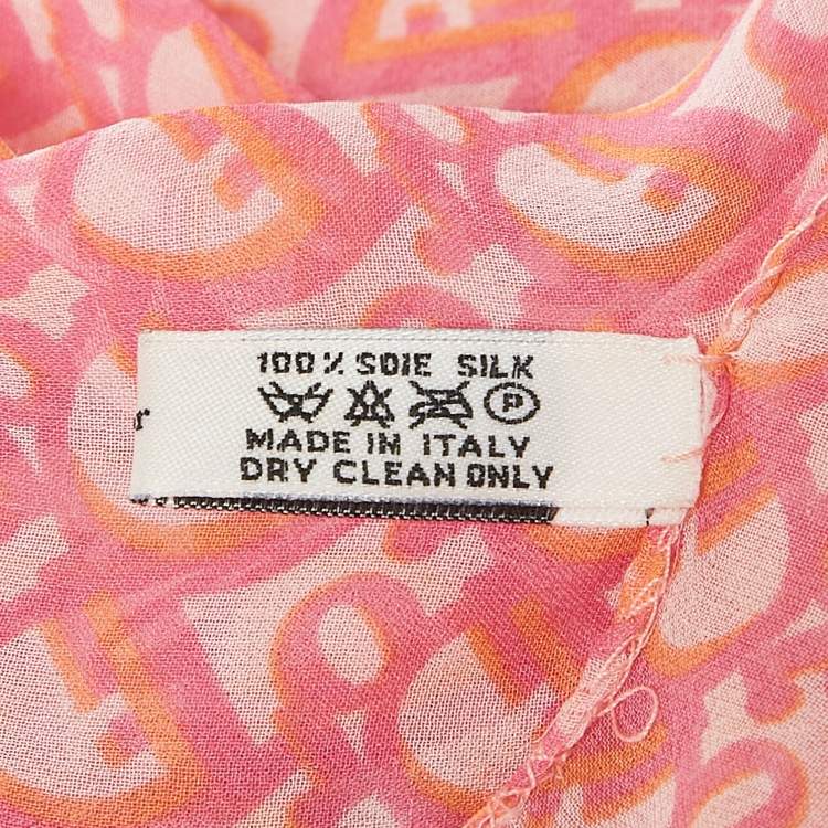 Pre Owned Christian Dior Pink Oblique Print Silk Square scarf