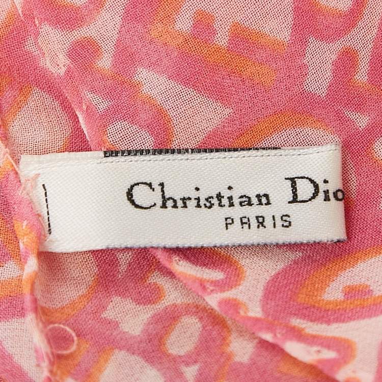 Pre Owned Christian Dior Pink Oblique Print Silk Square scarf