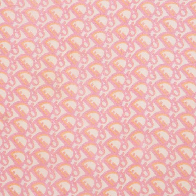 Pre Owned Christian Dior Pink Oblique Print Silk Square scarf