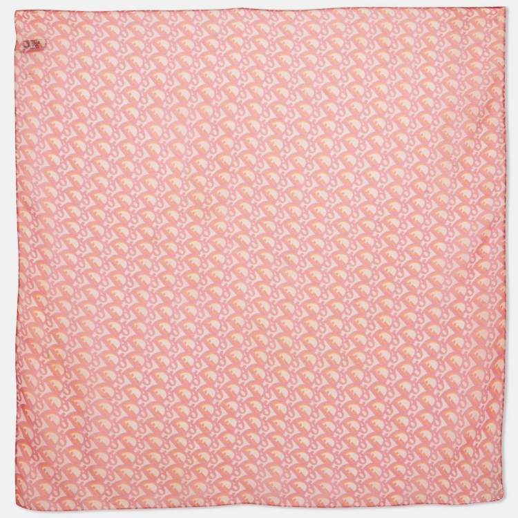 Pre Owned Christian Dior Pink Oblique Print Silk Square scarf