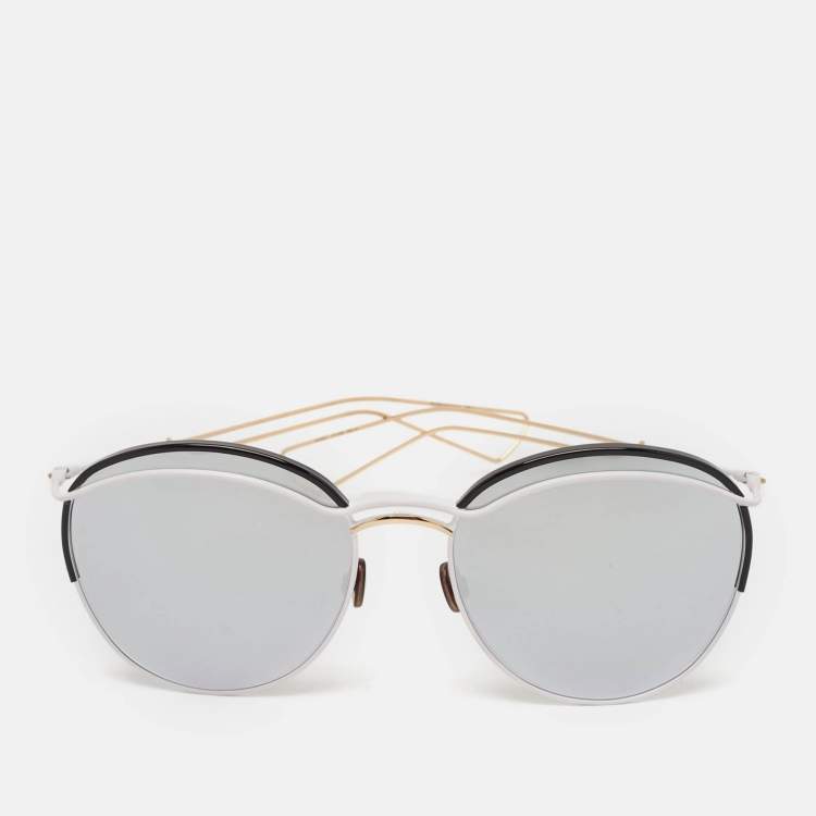 Pre Owned Dior White/Grey Mirrored DiorRound Aviator Sunglasses