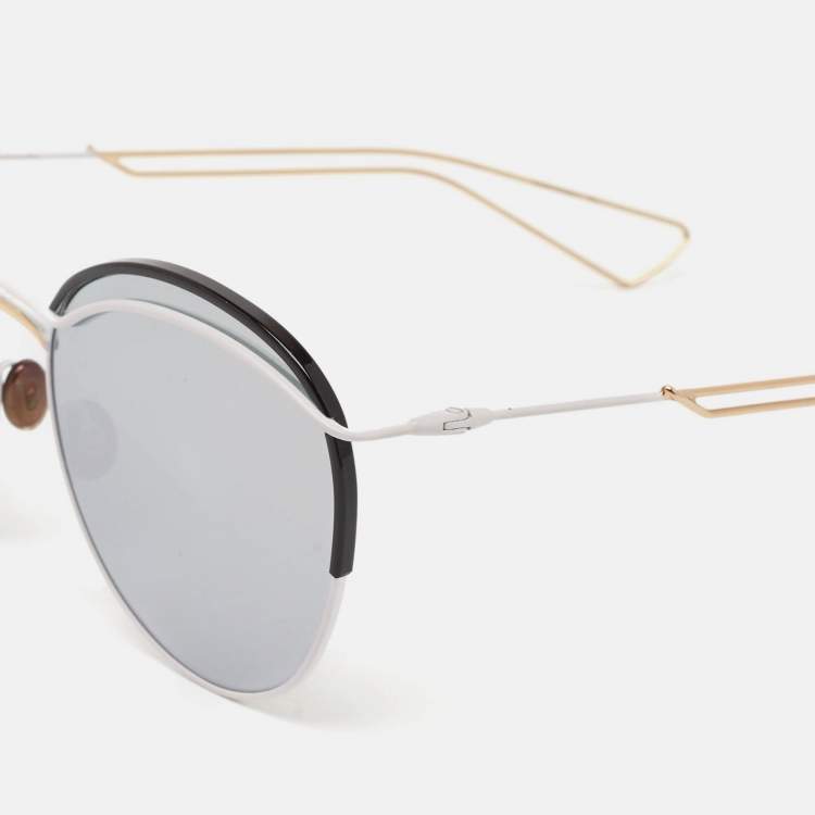 Pre Owned Dior White/Grey Mirrored DiorRound Aviator Sunglasses