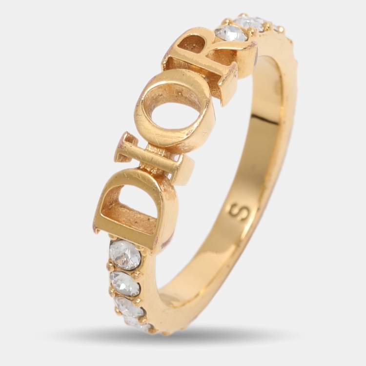 Pre Owned Dior Gold Tone Crystal Dio(r)evolution Ring S
